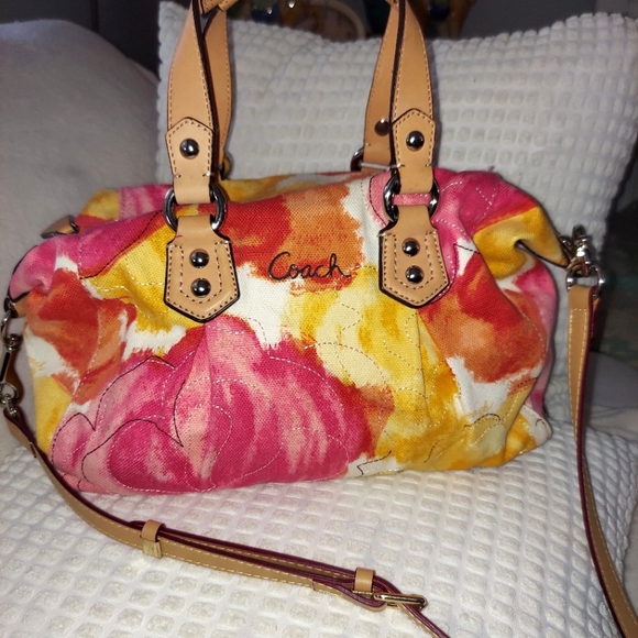 Coach Ashley Floral Canvas & Leather Satchel Crossbody Bag 💛🩷 - Picture 1 of 16